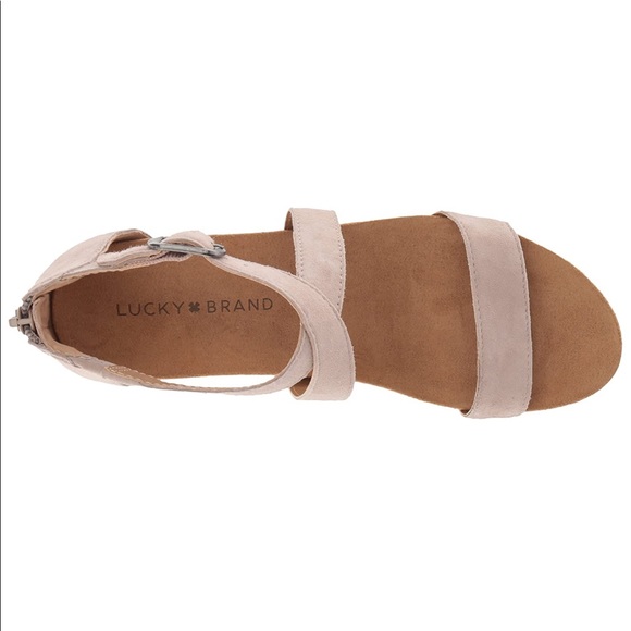 LUCKY BRAND Wedge Strap Sandals Shoes Suede Taupe Leather Kawaii Cute Platform 6 - Picture 7 of 15